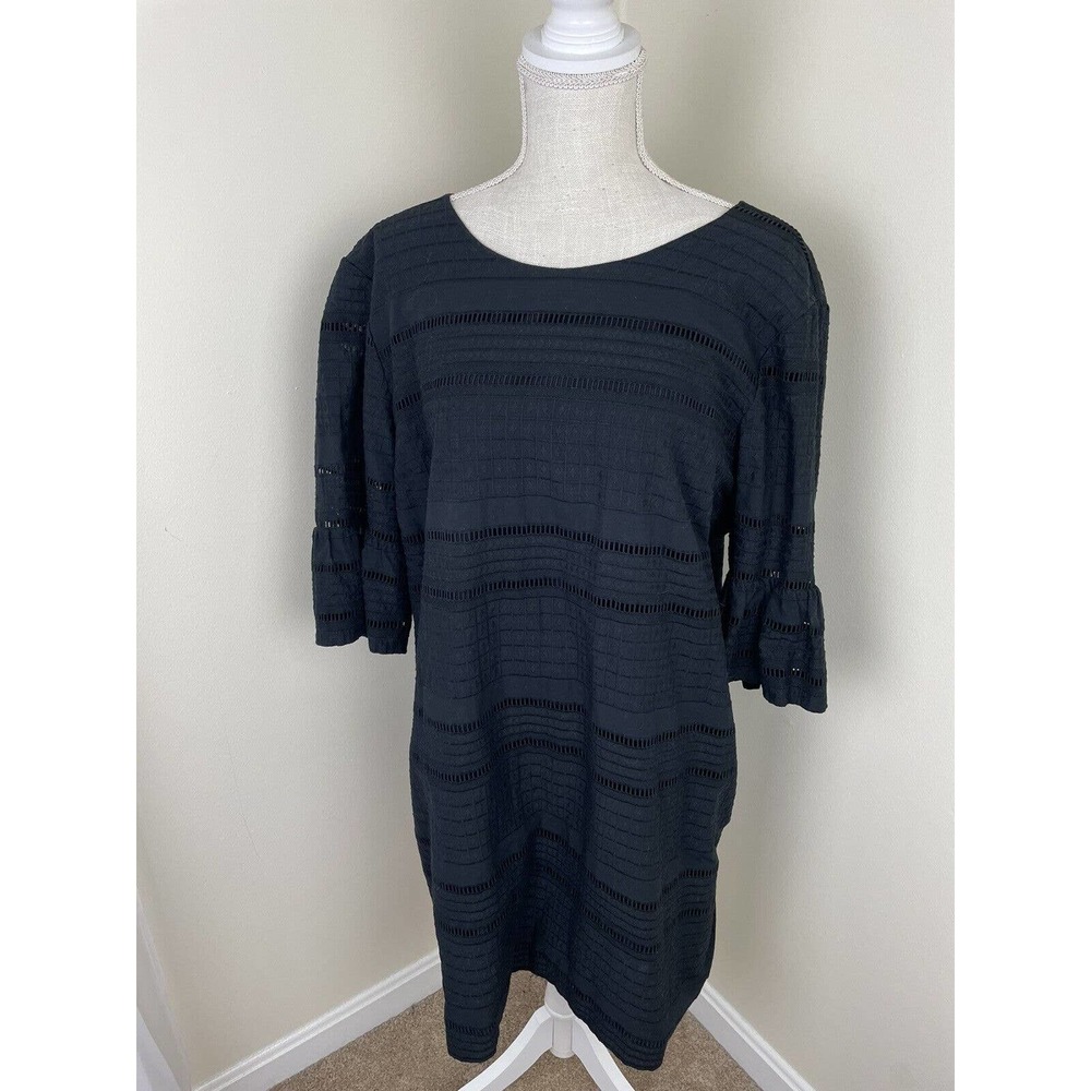 J.Crew Eyelet Flutter Sleeve Cotton Shift Dress Black, G1269 Size 16 - Picture 2 of 5